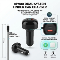 Chargeur allume-cigare pour voiture 2-en-1 avec fonction de localisation Apple Find My et Android Find Hub, 3 ports, charge rapide 35W, cordon USB-C de 700mm, OEM