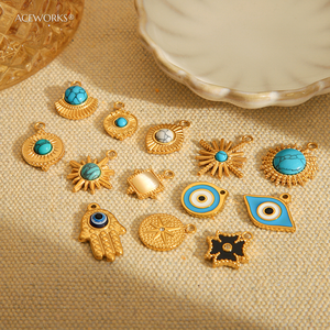 เครื่องรางหินเทอร์ควอยซ์ |   จี้พระอาทิตย์ดวงอาทิตย์เคลือบทอง 18K PVD บนสแตนเลสสตีล - กันน้ำ ป้องกันอาการแพ้ ไม่หมองคล้ำ - Product Image 6