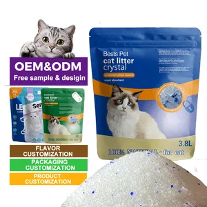 Embalaje personalizado de fábrica, arena para gatos de cristal azul Premium, no tóxica, absorbe olores, bajo seguimiento, arena para gatos de cristal ligeramente perfumada