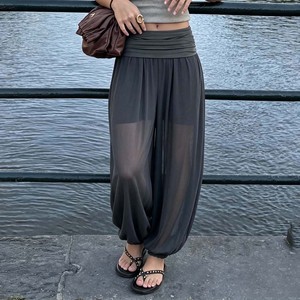 Wholesale Y2K Women Low Rise Sheer Mesh Ruched Balloon <b>Pants</b> Casual Streetwear Harem Trousers Fashion Girls Clothing - Product Image 1