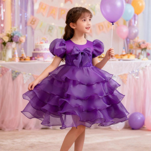 Vestido de niña con lazo y mangas abullonadas, vestido de princesa para desfiles de moda, Halloween, niña de las flores, vestido de fiesta de novia 8622 - Product Image 4