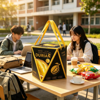 Boîte en carton pour durian Gold Medal, design noir et or, avec poignée, pour fruits frais, campus, étudiants, ordinateurs portables, café, collations, vente en gros