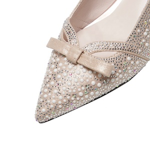 Escarpins Moncheer pour <span class=keywords><strong>femme</strong></span> à bout pointu, <span class=keywords><strong>talon</strong></span> bas, ornés de strass et de perles, antidérapants, légers, à enfiler, pour soirée, sexy - Product Image 5