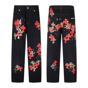 King Mcgreen Star 3D Çapraz Deri Ahşap Kesimli Kovboy Pantolonu Çiftler İçin Krom Kalpli YK2 Günlük Jean - Product Image 1