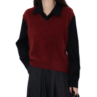 2025 femmes pur solide surdimensionné col en v pull respirant cachemire pull en tricot pour le printemps et l'automne Design de mode