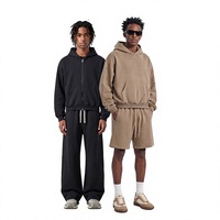 Ensemble RS |   Ensemble six pièces hiver uni, style boxy, avec veste à capuche zippée et poches, coupe ample, pour pantalons longs et shorts, style américain