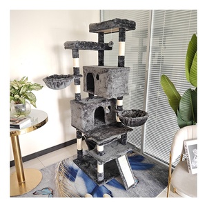 <strong>Large</strong> <strong>Cat</strong> <strong>Climbing</strong> <strong>Tree</strong>, Dark Gray Flannel 67-inch High Multi-floor <strong>Cat</strong> House Tower <strong>Tree</strong> - Product Image 1