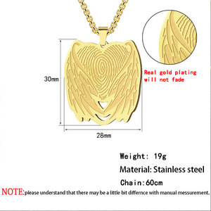 สร้อยคอจี้แฟชั่นแบบขายส่ง สแตนเลส 316L ชุบทอง 14k 18k PVD ลายปีกนางฟ้า พร้อมลายนิ้วมือ สำหรับผู้หญิงและผู้ชาย - Product Image 6