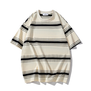 2024 fabricant de sérigraphie personnalisé rayé blanc 100% coton unisexe surdimensionné Streetwear poids lourd Hip Hop pour hommes <span class=keywords><strong>t</strong></span>-shirt - Product Image 3
