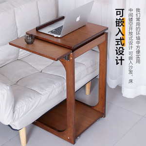 <b>C</b>-Shaped Side <b>Table</b> Walnut Wood 40x40x75cm Portable Multi-Functional Laptop Stand For Living Room Bedroom - Product Image 1