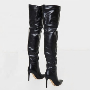 Bottes hautes à talon aiguille pour femme, pointues, sexy, taille 43, au-dessus du genou, style simple, à enfiler, nouvelle collection - Product Image 5