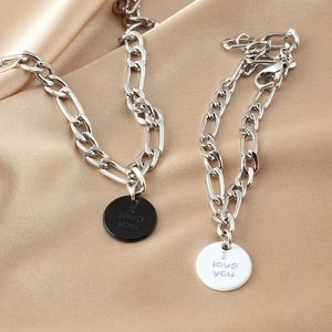 Juego de 2 Pulseras Redondas Simples con Colgante para Parejas, Joyería de Moda para Hombre y Mujer, Pulseras con Colgante de Te Amo - Product Image 3