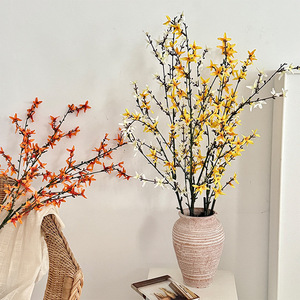 Flor Artificial de Forsythia de Seda, Amarilla, Blanca y Naranja, Rama Individual, Alta Simulación, Decorativa para el Hogar, Sala de Estar, Mesa - Product Image 1