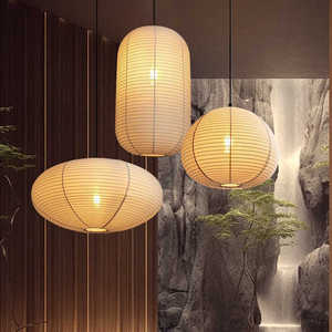 Lampe suspendue en tissu de style japonais, ronde, E27 LED, installation facile, pour restaurant, bar, salon de thé, décor Zen - Product Image 3