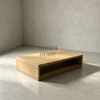 Table basse en bois massif OAKEN, profil bas, compartiment de rangement ouvert, style minimaliste japonais, table de salon en chêne, meubles pour la maison