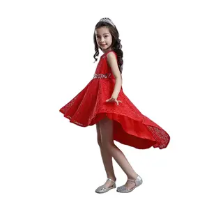 Moda festa kids wear vestido menina frontal dorso curto longo do Paquistão e Índia Vermelho crianças vestido de noiva para 10 anos de idade