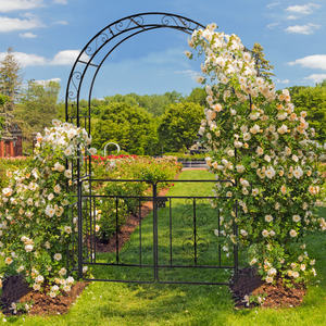 Puerta de Patio de Doble Capa con Techo de Arco de Hierro Forjado Negro, 134.5*58.5*213cm, Valla para Jardín - Product Image 2