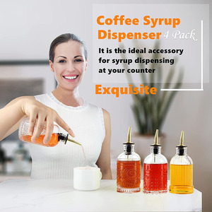 Ensemble de 4 bouteilles distributeurs de sirop de café en métal avec <span class=keywords><strong>bec</strong></span> <span class=keywords><strong>verseur</strong></span>, pour condiments, <span class=keywords><strong>huile</strong></span> <span class=keywords><strong>d</strong></span>'<span class=keywords><strong>olive</strong></span>, avec étiquette, entonnoir, bouchon et brosse, 7oz/200ml - Product Image 5