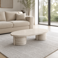 Table basse en marbre travertin de qualité supérieure, design minimaliste en pierre naturelle artisanale Newstar pour un intérieur contemporain