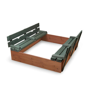 Grand <span class=keywords><strong>bac</strong></span> à <span class=keywords><strong>sable</strong></span> en <span class=keywords><strong>bois</strong></span> de pin naturel pour enfants, banc pliable et couverture, assemblage facile pour une utilisation intérieure/extérieure avec jouets décoratifs - Product Image 1