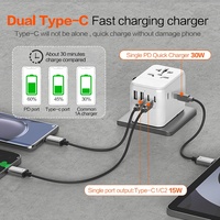 Worldplug CE/FCC Chargeur mural rapide PD 30W USB Type-C 10A Adaptateur de voyage universel Adaptateur de prise internationale Cuivre Utilisation mondiale
