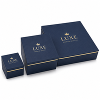 Boîte cadeau pour bijoux bleu marine avec logo personnalisé, boîte rigide en papier pour bague avec insert en velours et estampage à chaud doré