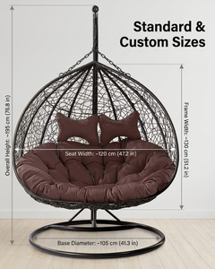 Sedia a dondolo a uovo doppia oversize con supporto, resistente alle intemperie, <span class=keywords><strong>in</strong></span> <span class=keywords><strong>vimini</strong></span>, per hotel - Product Image 4