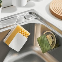 Multifonction Nettoyer le stockage égouttoir fournitures de cuisine sans perforation suspension murale évier boule en acier plat éponge objets