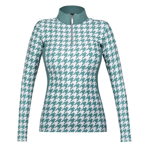 Cardigan ajusté à motif pied-de-poule, haut d'équitation à manches longues avec fermeture éclair, sous-vêtement pour femme, haut d'équitation avec fermeture éclair - Product Image 1