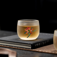 Tasse à thé en verre givré faite à la main, 90 ml, style chinois, tasse à thé Kung Fu, motif de dessin animé peint à la main, vaisselle de boisson en gros