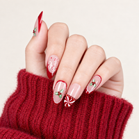 Miss Gel Style Noël 32 pièces Faux ongles à presser rouges French Press-on Amande moyenne Réutilisables Pointes d'ongles en ABS de haute qualité