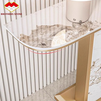 Table console moderne en pierre frittée, table console simple, plateau long décoratif en marbre, base en métal noir et or pour salon