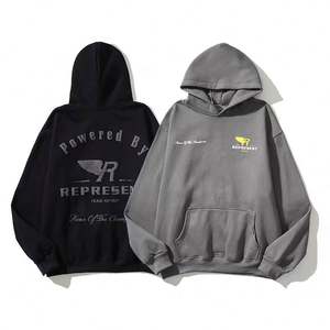 Winter Solid Color Fleece Cotton <b>Mens</b> Pullover <b>Hoodie</b> 3D Foam Logo Unisex High Quality Oversize Customized <b>Men</b> - Product Image 3