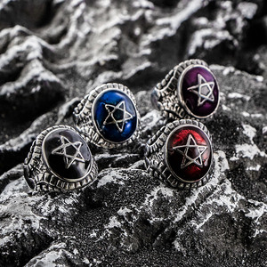 Bague étoile à cinq branches en acier inoxydable, sertie d'une monture, bijoux de fête SA505 - Product Image 1