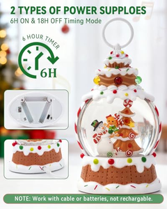 LED Light-up Gingerbread Christmas Scene Glitter Swirling Water Lantern CHRISTMAS DECORATION - Product Image 4