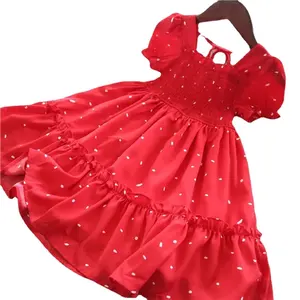 Party Engagement Dresses Dot Korean Fashion Fancy Chiffon Kid Lady 6 Year Old Girl for Children Full Cotton Lace Casual Print