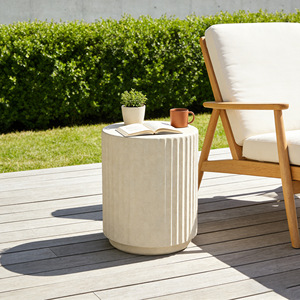 Cosiest Outdoor Side <b>Table</b> Cylinder MgO Patio End <b>Table</b> Lightweight Wave Design Round Plant Stand - Product Image 1