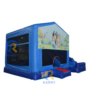 蓝色弹跳屋充气湿组合，带滑梯跳跃城堡滑梯组合，适合儿童和成人