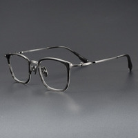Monture de lunettes SH0057 en acétate de titane, monture intégrale, petit carré, optique, noir, électroplaqué IP, durable, style professionnel, tendance