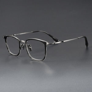 SH0057チタンアセテート眼鏡フレーム小正方形光学ブラックIP電気メッキビジネススタイルメンズ眼鏡 - Product Image 2