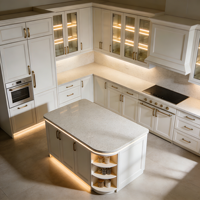 Îlot de cuisine moderne en PVC laqué brillant avec design bicolore et tiroirs de rangement