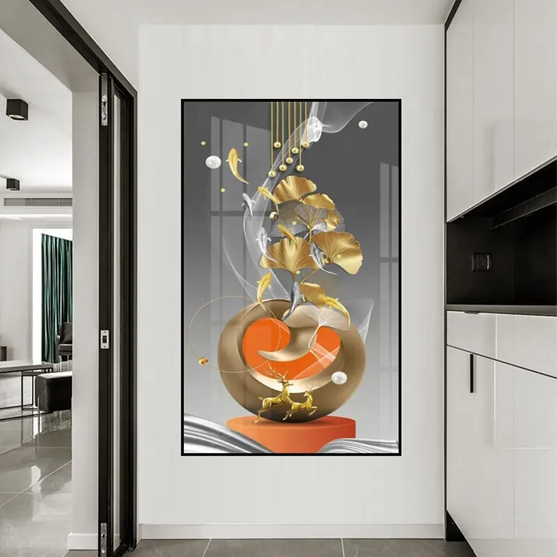 Light luxury Abstract Milu diamond crystal porcelain painting is used for porch corridor decoration