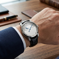 Reloj Mecánico Automático Retrogrado con Logotipo Personalizado OEM, Caja Completamente Pulida, Bisel Escalonado, Esfera de Acero Inoxidable