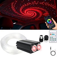 Kit de Luces de Techo de Fibra Óptica de Doble Cabezal con Control Remoto y por Aplicación, Color RGB, 2 Metros, para Techo de Coche, Efecto Cielo Estrellado