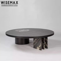 WISEMAXFURNITURE plateau en marbre de luxe base en bois table ronde moderne tétine capable italien noir marbre naturel ensemble de table pour le salon