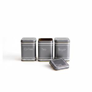 Square Metal <b>Canister</b> <b>Set</b> – 87x87x125 mm (<b>Set</b> of 3) Silver Silver Design - Product Image 2