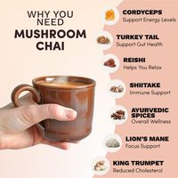Chai aux champignons Arabica 6 champignons adaptogènes (Crinière de cheval, Queue de dinde, Shiitake) Torréfaction claire sans sucre pour une meilleure concentration