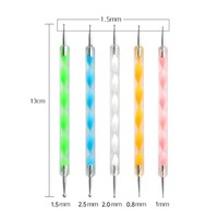 Lot de 5 stylos à double embout en acrylique pour nail art, avec manche spiralé, pour la pose de strass et la peinture sur ongles, vente en gros usine