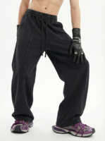 Pantalon de survêtement décontracté pour homme, taille haute élastique, coupe ample, jambe large, 100 % coton épais 380g, qualité supérieure
