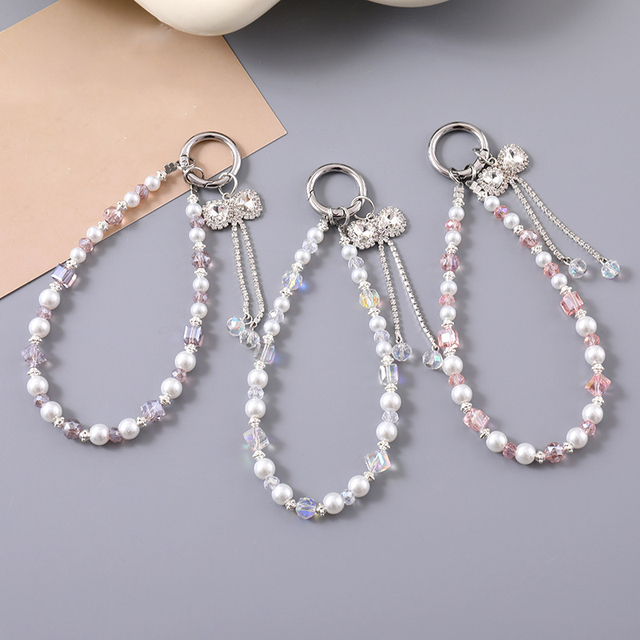 Luxury Water Diamond Crystal Bow Mobile Phone Chain Pendant Lanyard Wristlet for Women Keychain Phone Wrist Strap
